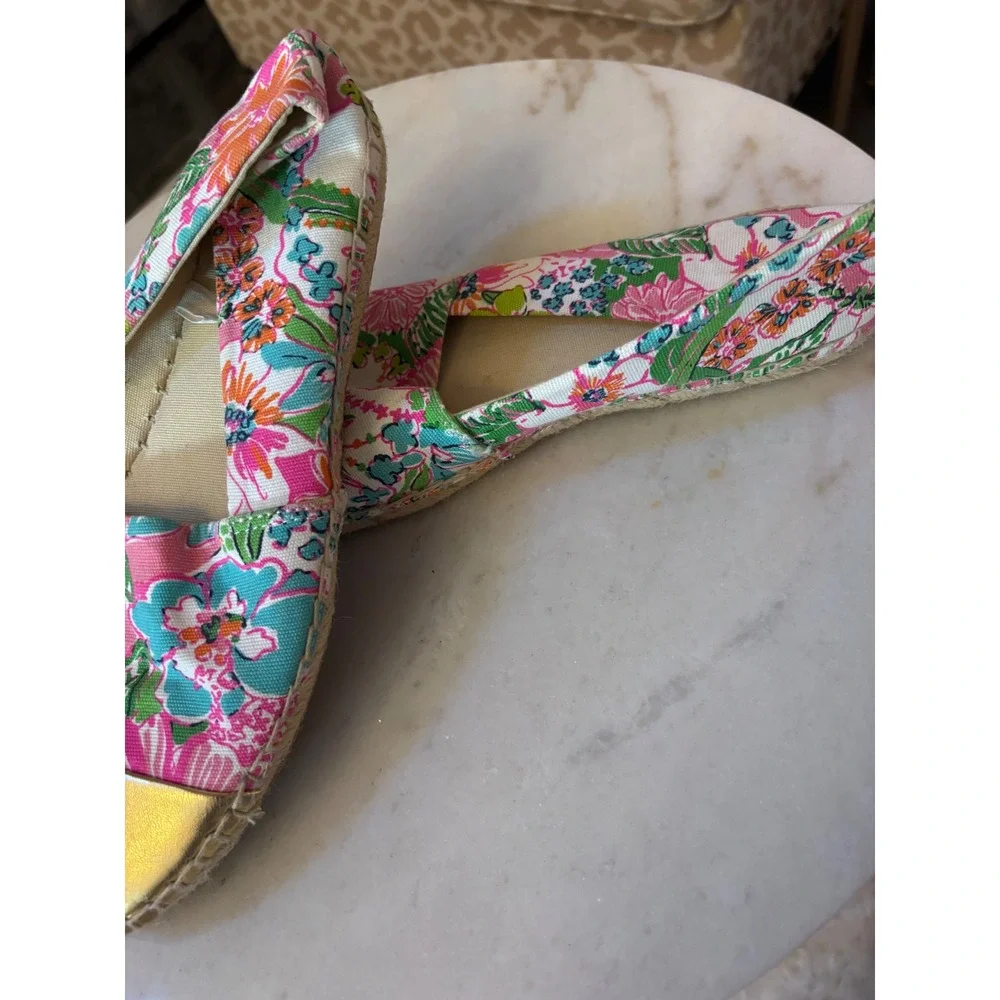 Lilly Pulitzer for Target Nosie Posey Espadrilles Gold Toe Flats 8.5